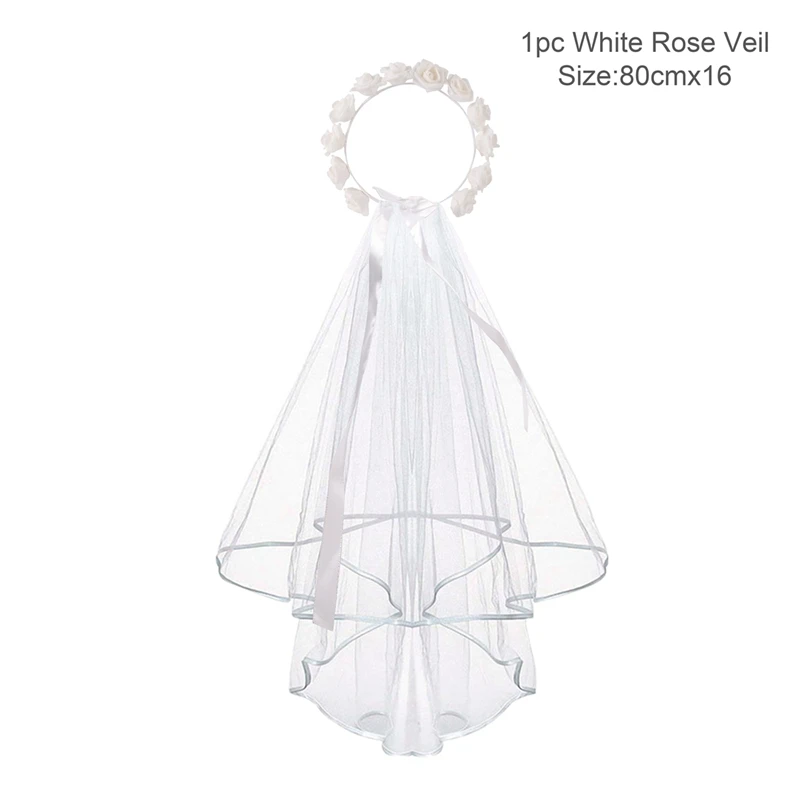 0.8m white rose veil QIFU, розовое золото, Декор, для команды, для невесты, для вечеринки, аксессуары для девичника, свадебные украшения, девичник, вечерние аксессуары - Цвет: 0.8m white rose veil
