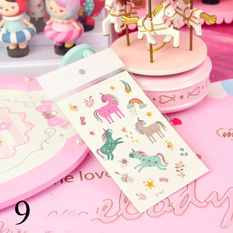 9 Мультипликационные наклейки с единорогом Kawaii, луна, звезда, радуга, единорог, декоративные клеящиеся наклейки, украшения для скрапбукинга, альбомы сделай сам для девочек - Цвет: 9