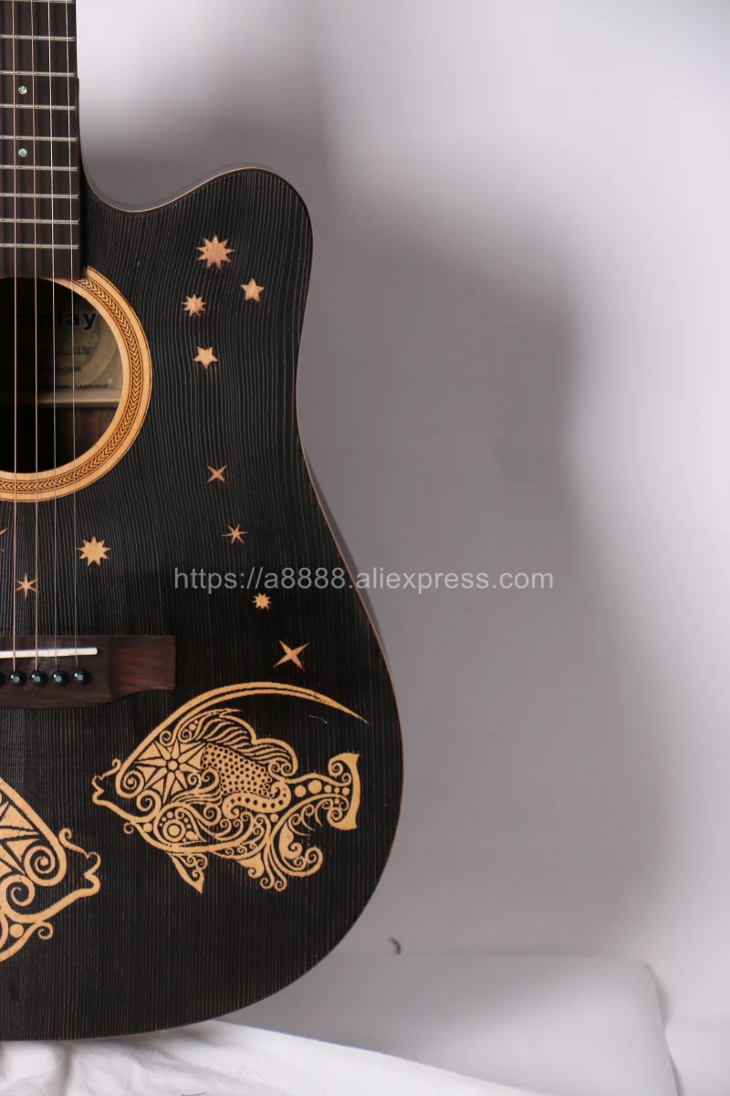 Finlay 41&quot Electric Guitar Solid Spruce Top/Rosewood Body Drawing carving Top guitars china With Hard case Pisces | Спорт и