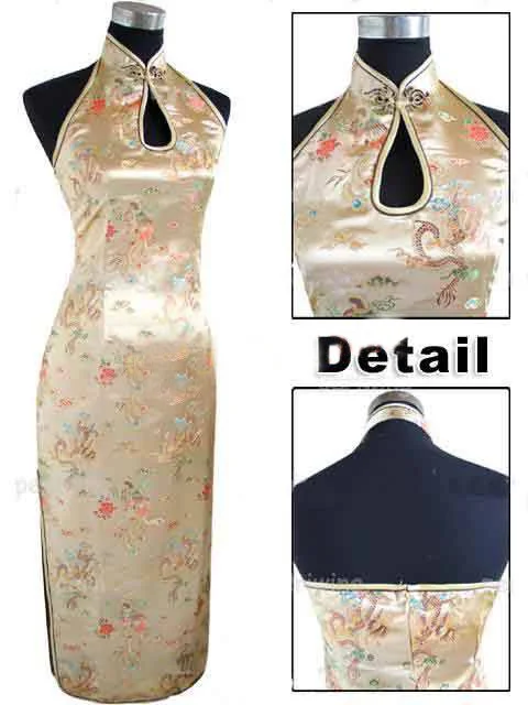 Золотой Лидер продаж красный китайский для женщин длинное Ципао Холтер Cheongsam спинки Костюм Платье размеры Размеры s m l xl XXL, XXXL Mujeres Vestidos J3401 - Цвет: Золотой