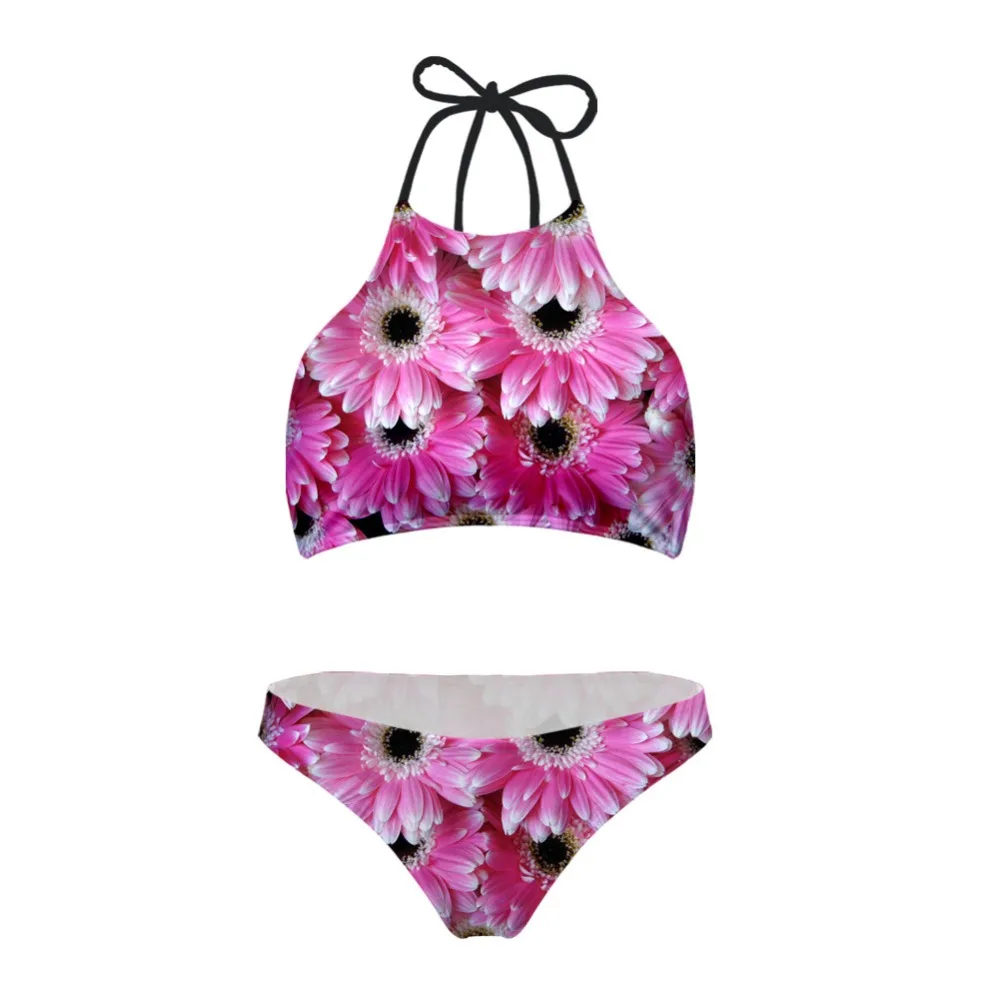 Хризантемы Цветочный принт с высокой горловиной Бикини Push Up Мягкий Купальники