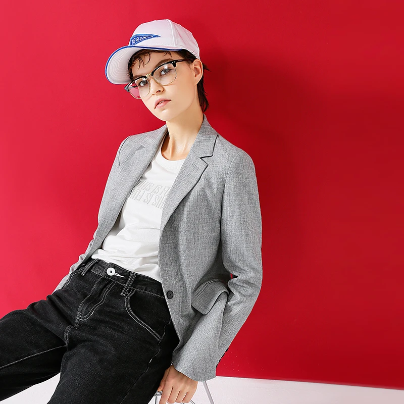 Toyouth Куртки осень 2017 г. Для женщин мода отложным воротником серый Button Blazer Одежда с