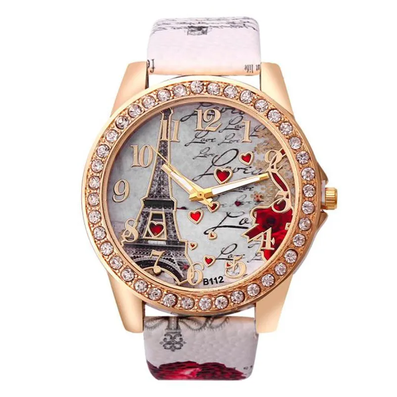 Women Watches Luxury Band Tower Pattern PU Leather Rhinestones Quartz Wrist relogios femininos bayan kol saat P30 | Наручные часы
