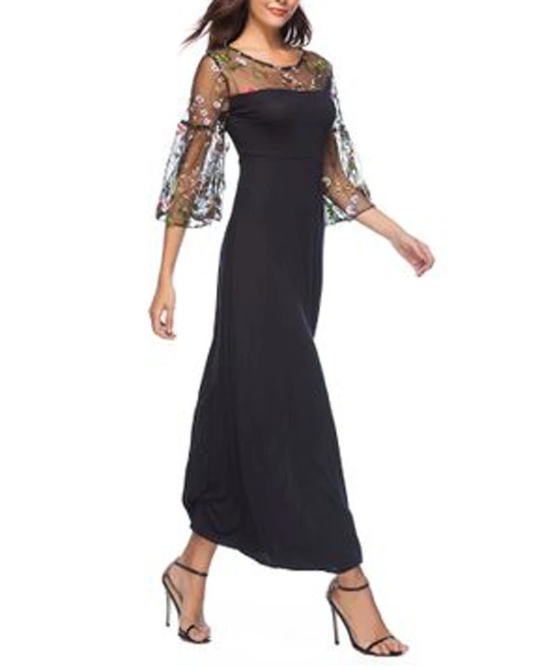 2019 весеннее Повседневное платье с круглым вырезом кружевное вышитое рукавами