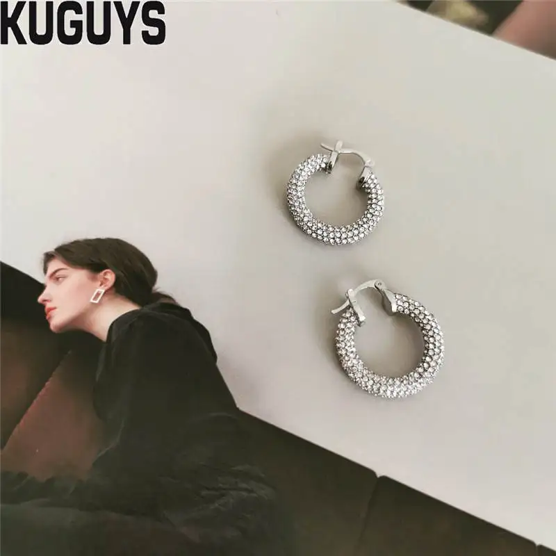 SILVER KUGUYS высокое качество кристаллы круглые серьги-кольца для женщин модные ювелирные изделия роскошное Золотое и Серебряное серьги модные вечерние аксессуары - Окраска металла: SILVER