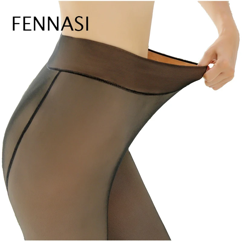 FENNASI Autumn Winter Solid Layering Warm Leggings Women Thick Plus Velvet Slim Sexy Display Skin Black Leggings Female Fantasy