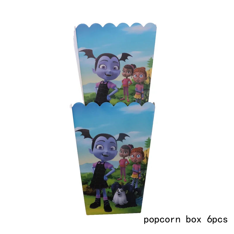 popcorn box 6pcs Vampirina, принадлежности для тематической вечеринки, салфетки, тарелки, чашки, свадебное украшение, детская душевая посуда для вечеринки в честь Дня Рождения, набор для девочек - Цвет: popcorn box 6pcs