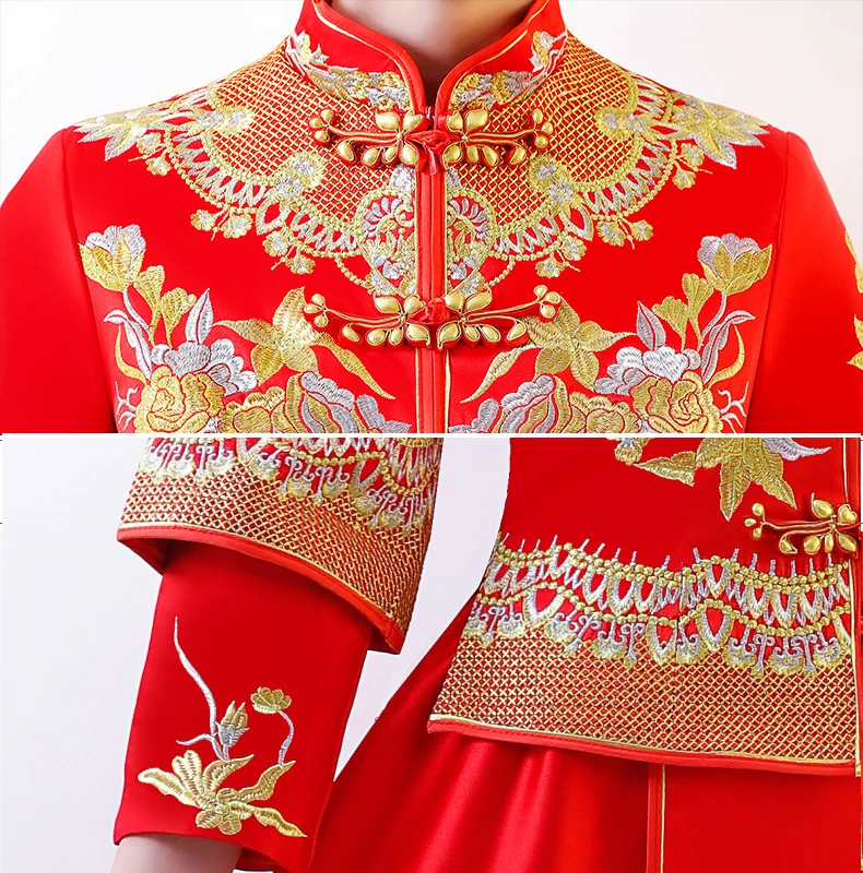 Красное свадебное платье традиционное китайское Qipao Национальный костюм для