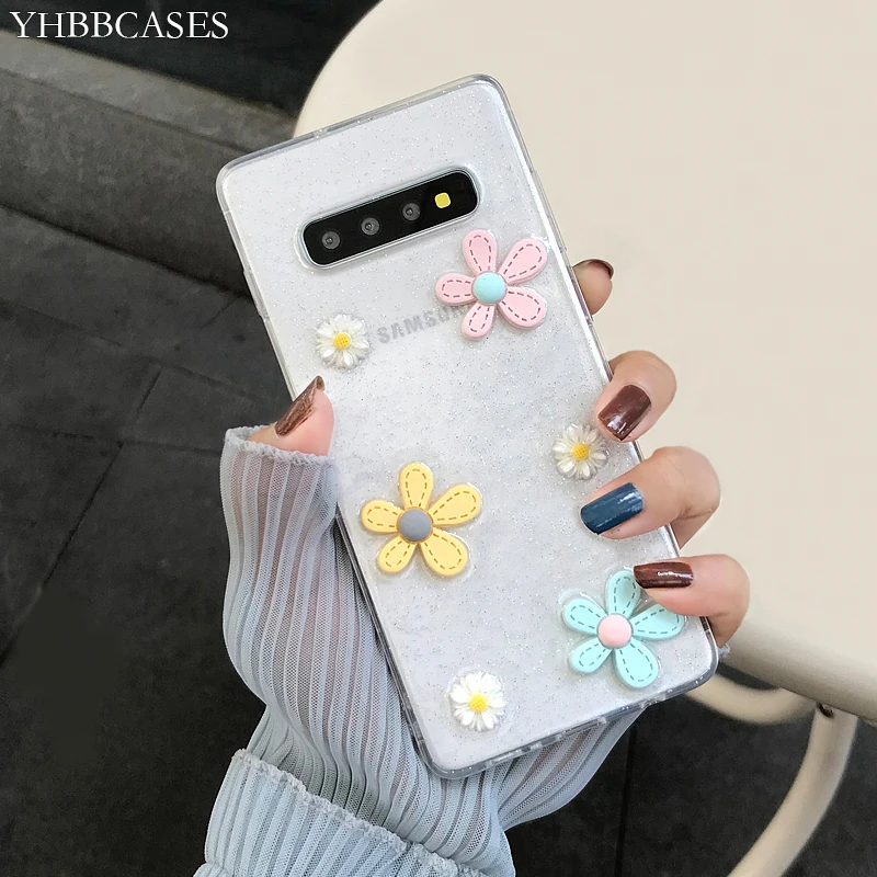 YHBBCASES милый мягкий чехол ярких цветов с объемными цветами для Samsung Galaxy S8 S9 S10 Plus Note