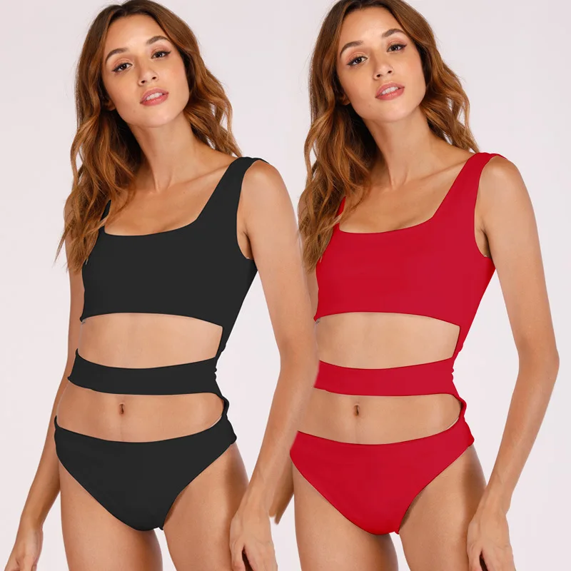 New summer women's sexy high waist tight body color bandage vest hollow jumpsuit swimwear | Женская одежда