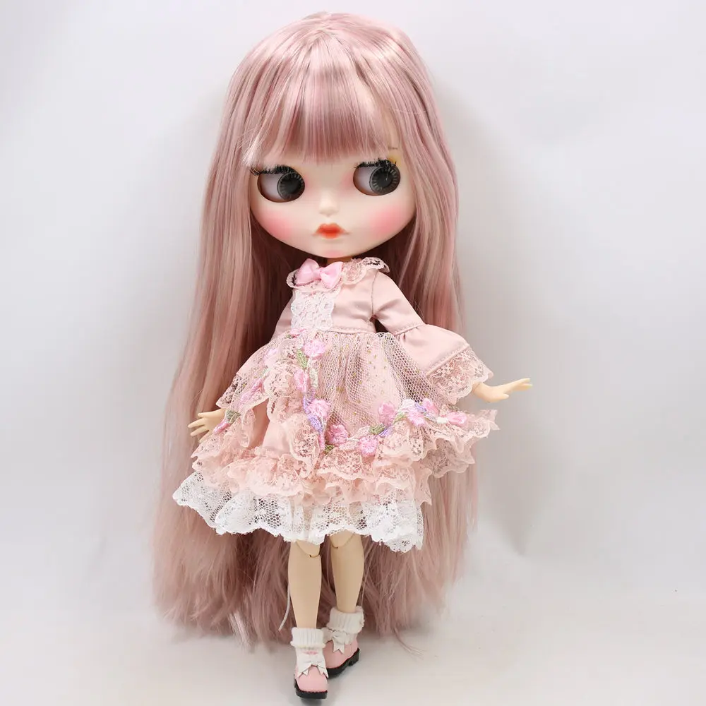 Кукла ICY DBS Blyth для No.BL6022/8800 дымчато розовые волосы резные губы матовое лицо с