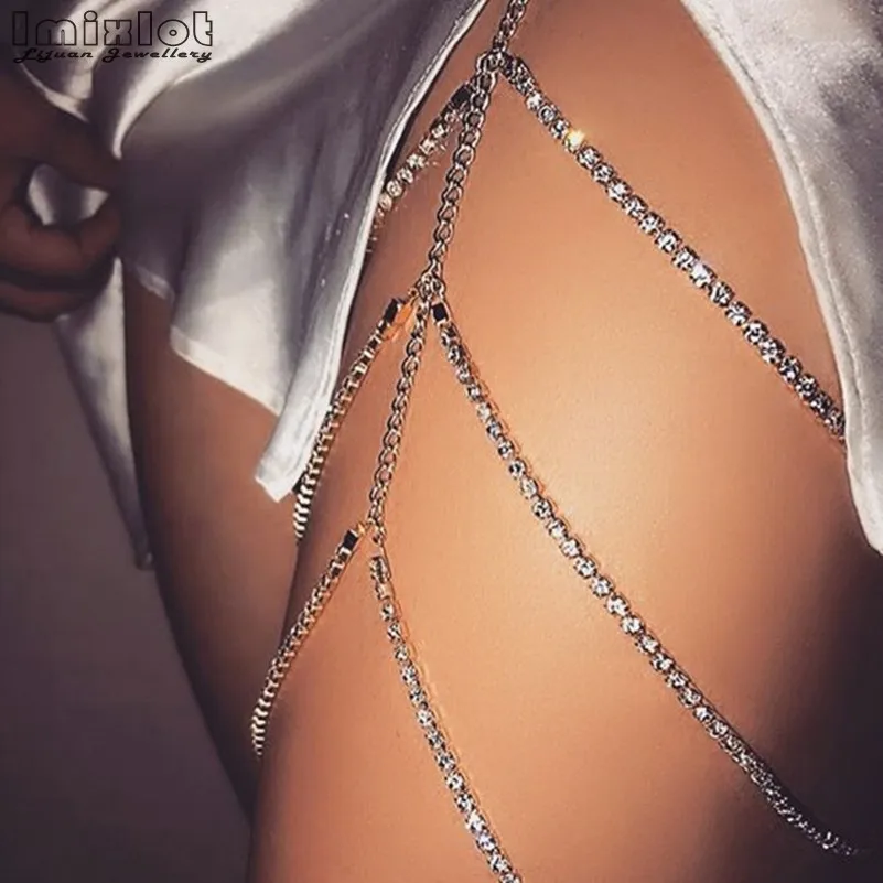 Fashion Multi-layer Rhinestone Thigh Leg Chain Bikini Beach Harness Summer Women Body Jewelry BAP0054