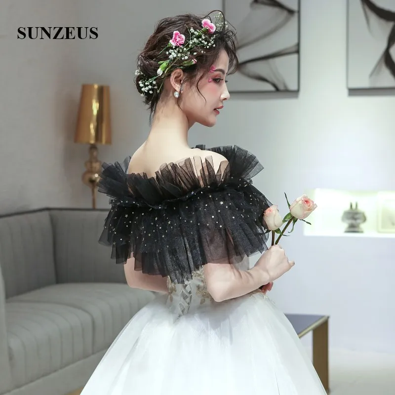 Черные тюлевые женские вечерние накидки золотые звезды Samll блестящие аксессуары