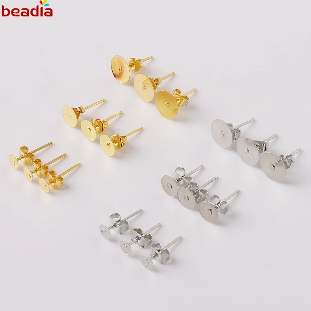 

100sets/lot 4 6 8mm Gold Sliver Metal Iron Earring Stud Base Butterfly Scroll Back Stoppers For DIY Jewelry Earring Findings