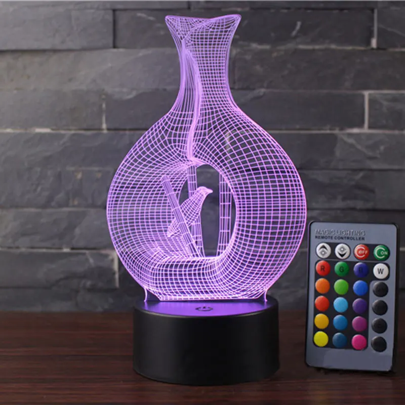 Тема птиц в клетке 3D лампа светодиодный ночник 7 цветов Изменение сенсорного настроения лампа Рождественский подарок Прямая