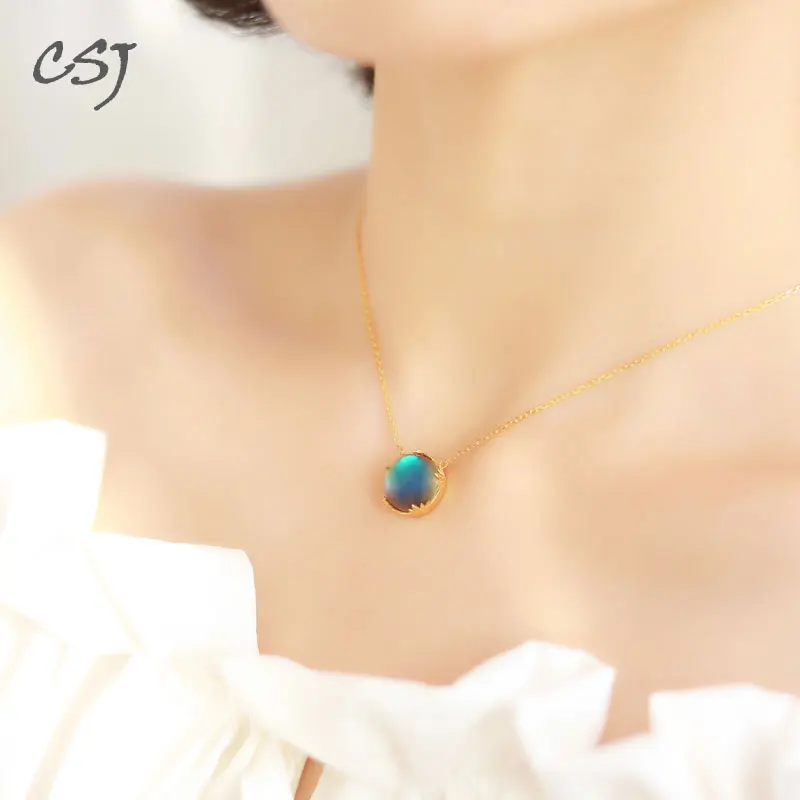 CSJ Aurora Necklace Sterling 925 Silver Halo Crystal Pendant for Woman Femme Lady Girl Party Elegant Fine Jewelry Gift | Украшения и