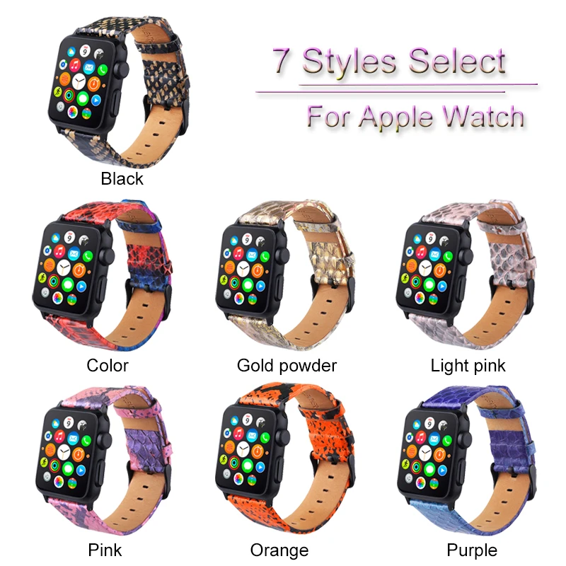 Ремешок из змеиной кожи для Apple Watch 4 3 2 1 браслет петля iwatch 44 мм 40 38 42 аксессуары