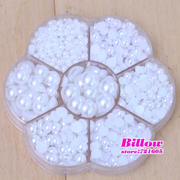 Mixed Size Box Packing White AB 3mm~12mm Imitation Flatback pearl Half Round Pearls For DIY Crafts Decoration B2044 | Дом и сад