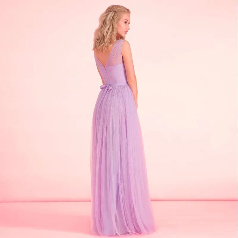 Простое длинное платье подружки невесты с v образным вырезом ТРАПЕЦИЕВИДНОЕ