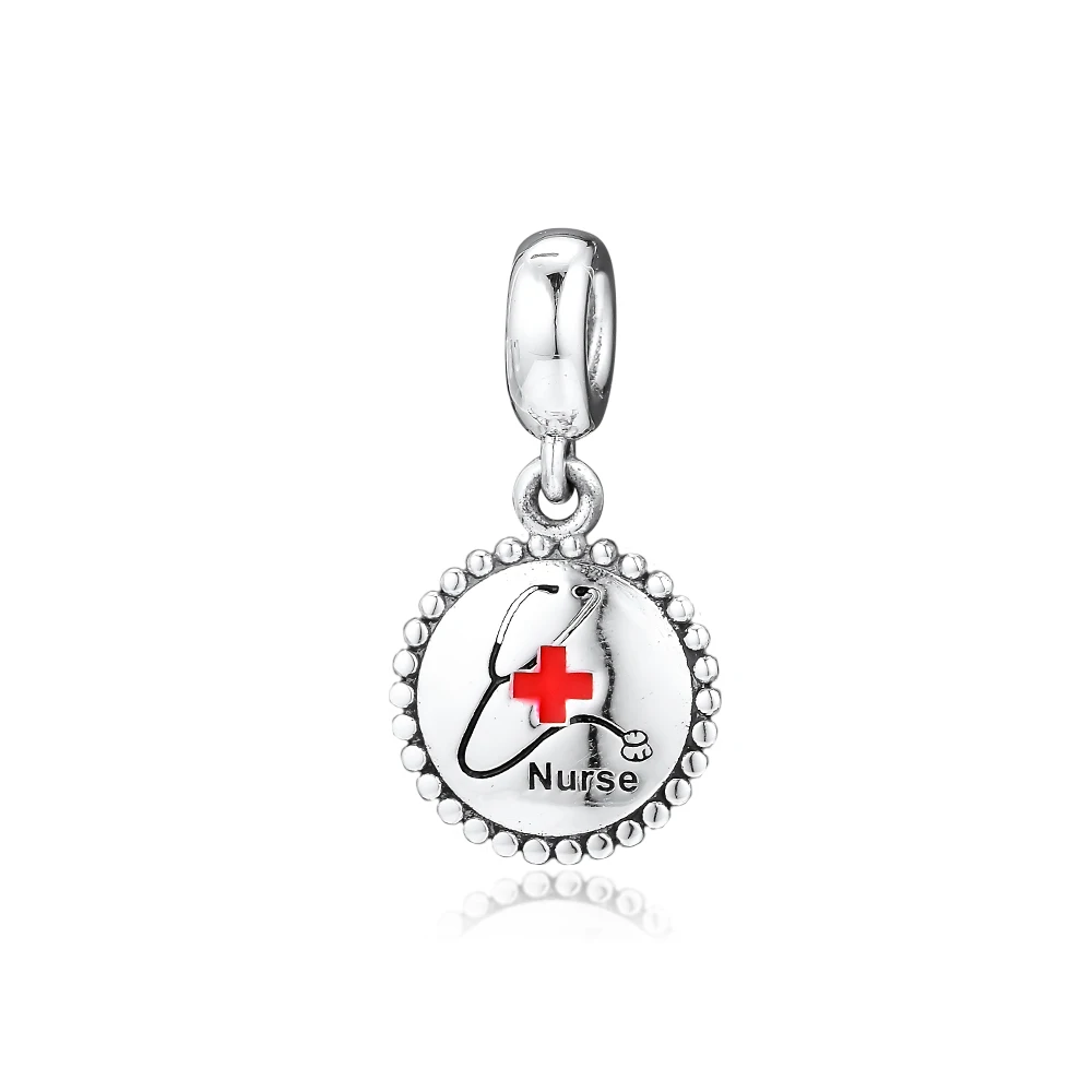 

100% 925 Sterling Silver Nurse Dangle European Charm Pendant Fits Original Bracelet Mixed Enamel Beads for Jewelry Making Kralen