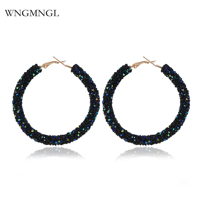 

WNGMNGL New Design Fashion Charm Austrian crystal hoop earrings Geometric Round Shiny rhinestone big earring jewelry for women