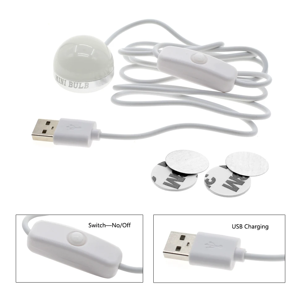 Светодиодный ночник с питанием от USB, 3 Вт, настольная лампа для чтения книг, потолочный светильник, включение/выключение для кемпинга, аварийная лампа