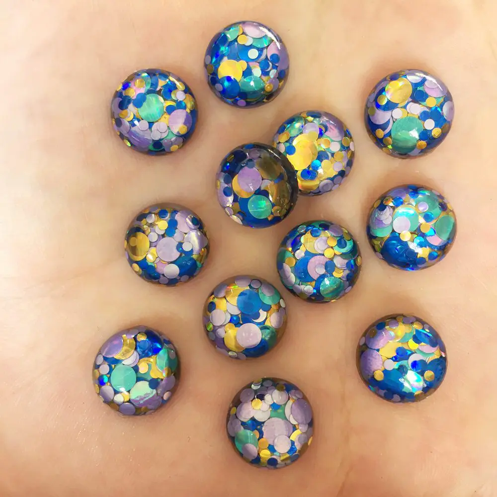 Новинка 40 шт 12 мм смолы заполнены блестками красочные хрустальные выпуклые