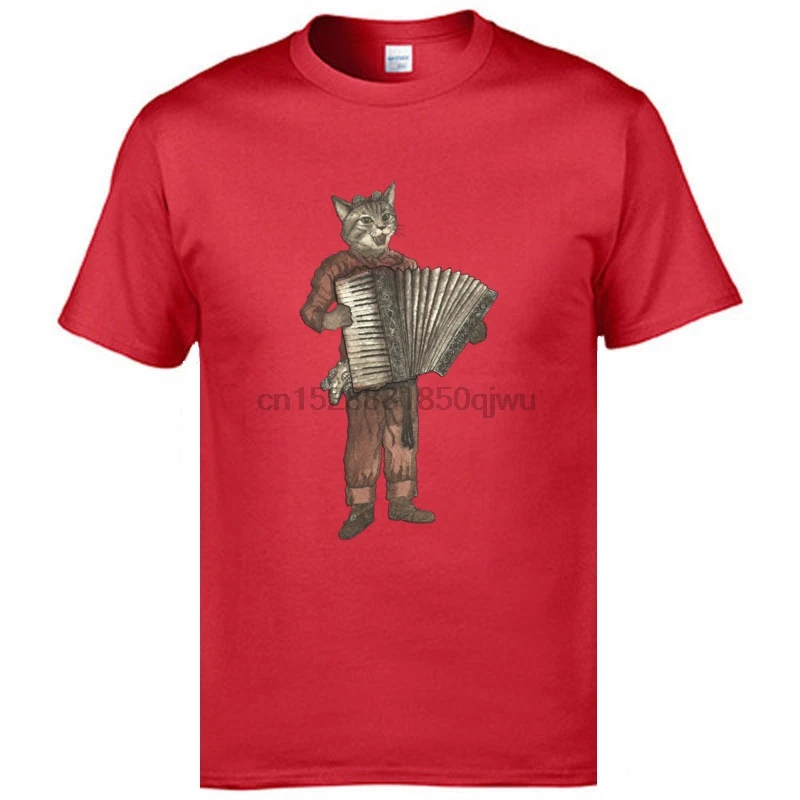 Interesting Print Tops T Shirt Electronic Accordion Cat Comfortable Tshirt Mens Pure Cotton Sweater Youth Music | Мужская одежда