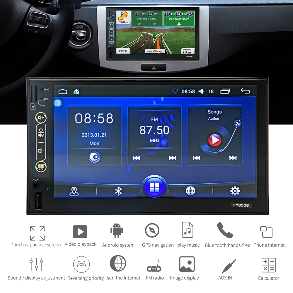 7 дюймов авто радио 2din Android автомобильное Зеркало Ссылка GPS навигация Мультимедиа