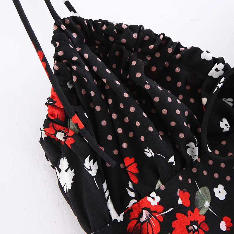 2019 женское винтажное Цветочное платье с принтом в горошек смешанное Черное