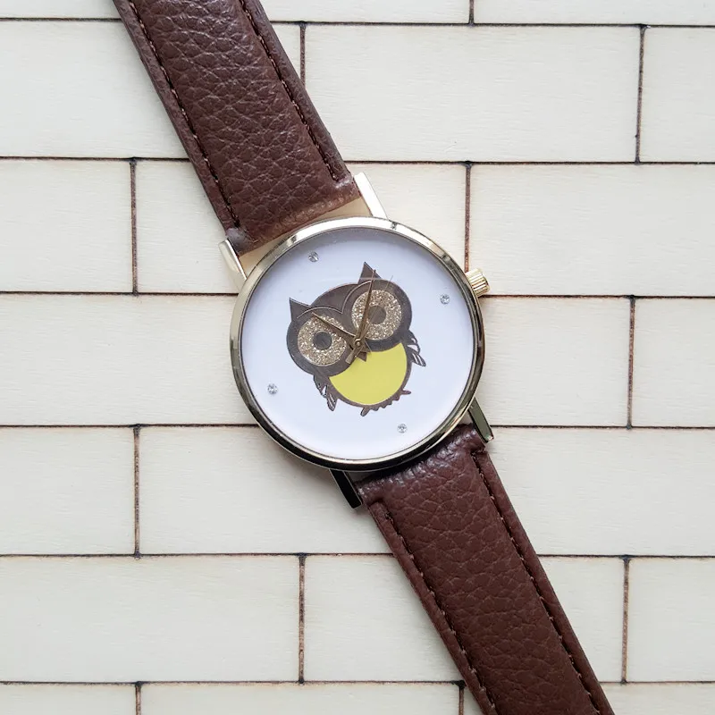 2016 New Fashion Yellow Belly Owl Leather Band Watches Women Dress Watch Casual Students Gift Quartz Watcheswith Diamond | Наручные часы