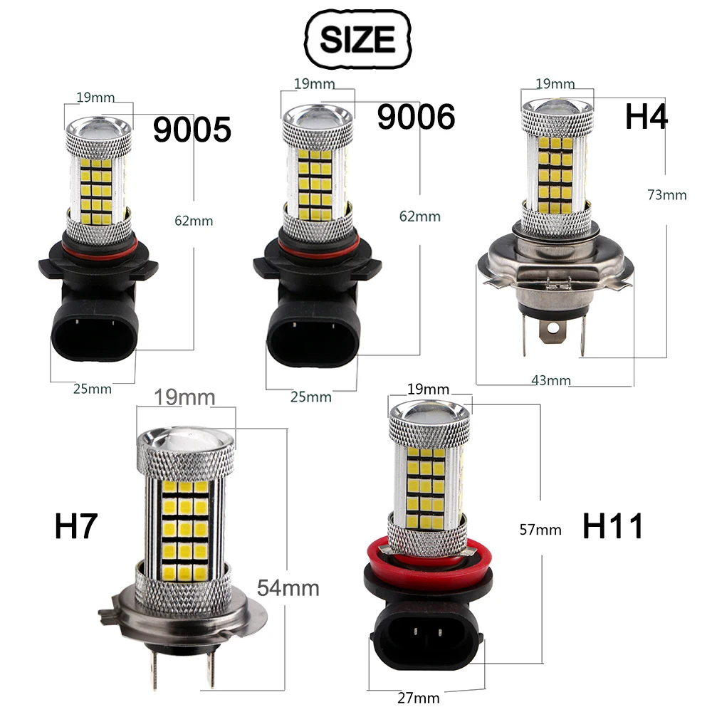 4x 20X 12V 24V 2835 66 лампочки 9005 9006 H4 H7 H11 P13W светодиодсветильник фары дальнего света