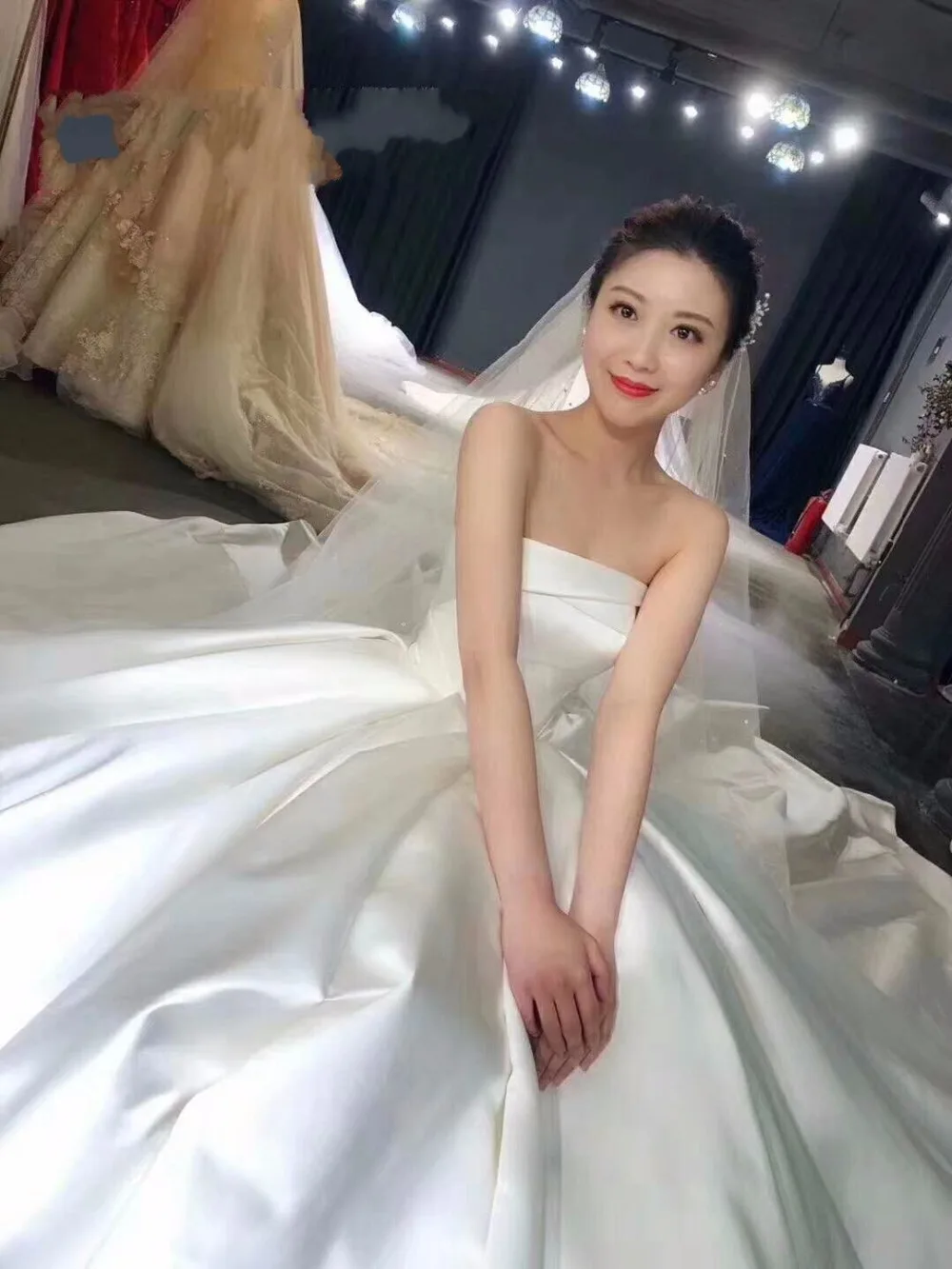 

vestido de casamento New Cheap Wedding Dress 2019 Strapless Satin A-line Bridal Gown Long Train