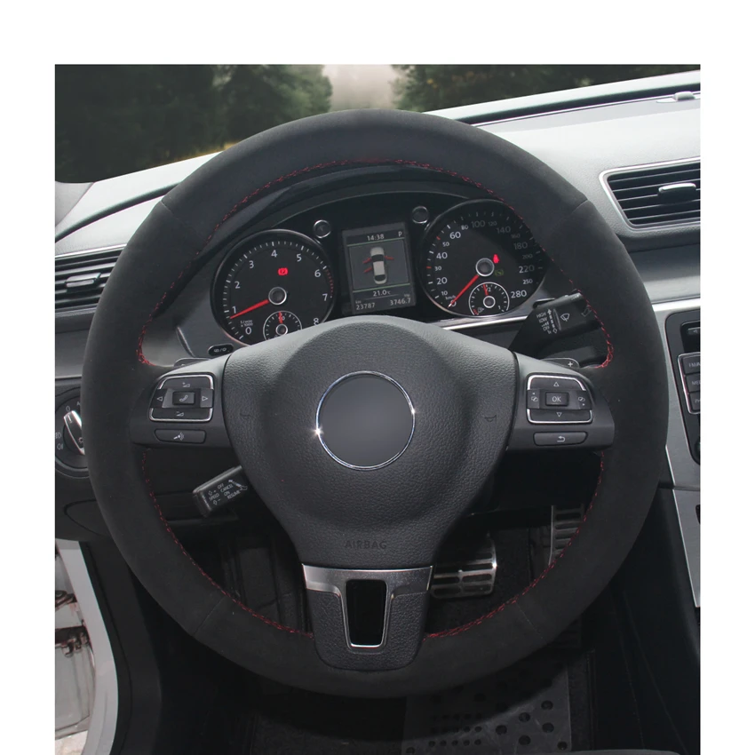 Сшитый вручную DIY черный замшевый чехол рулевого колеса автомобиля для Volkswagen VW Gol
