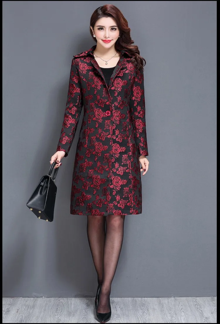 

Spring new printing coats 2019 long section Slim autumn long windbreaker woman jackets middle-aged shirts coat for women