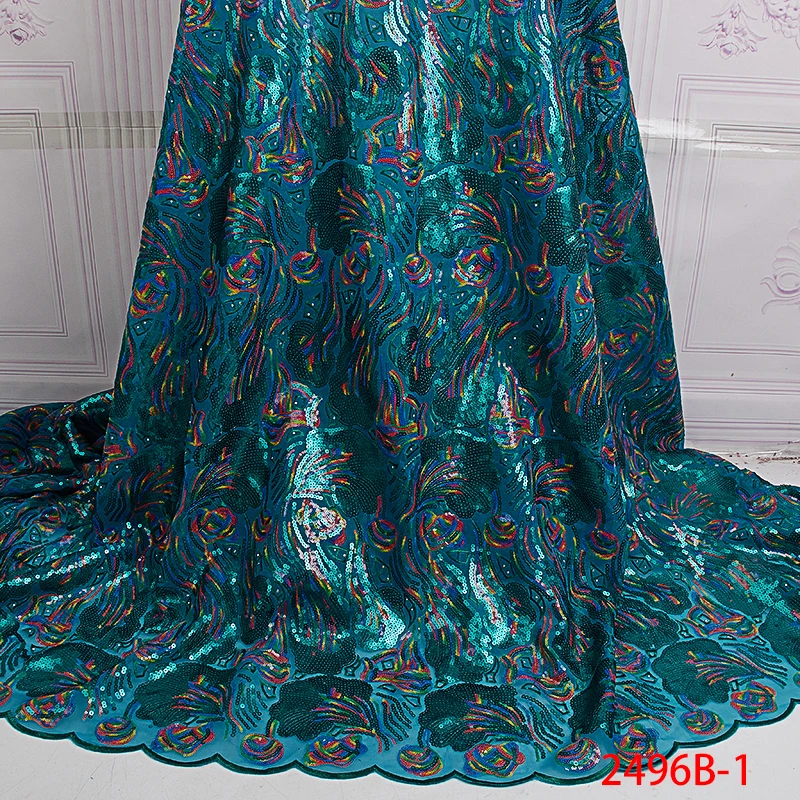 

African Sequin Lace Fabric 2019 High Quality Laces, French Tulle Lace Fabric Hot Sale, Nigerian Embroidery with Sequin KS2496B-1