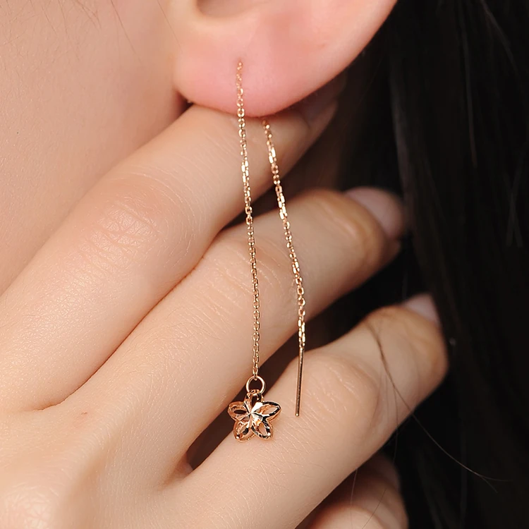 Настоящим 18К золото серьги женские розовое модные ювелирные изделия с длинной