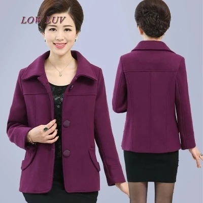 

Spring solid color wool coat middle-aged women 40-50 years old, middle-aged mother in spring coat female short paragraph Slim