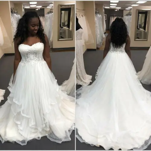 

Newest Plus Size African Wedding Dresses Sweetheart Lace Ruffles Bridal Gowns lace mermaid wedding dress