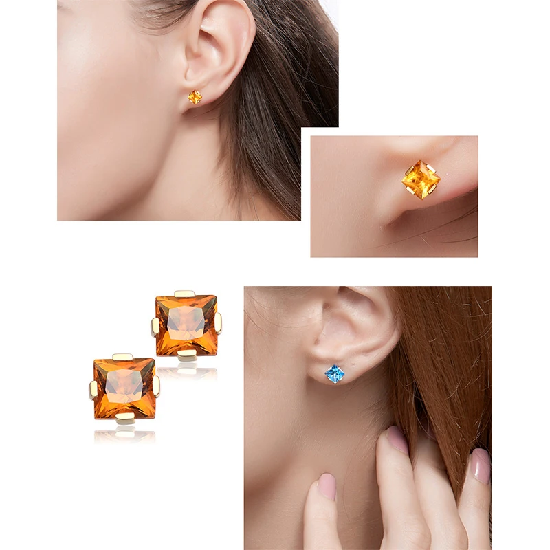 Натуральный топаз/цитрин 18 К чистое золото серьги настоящее AU 750 твердые золотые