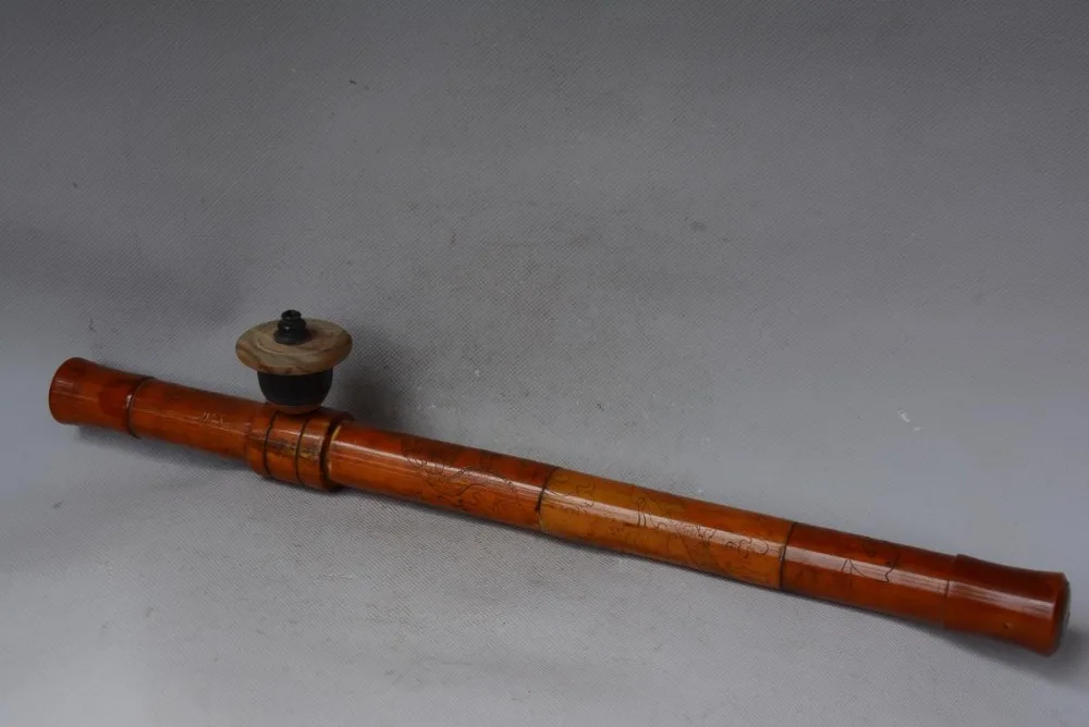 

Rare Qing Dynasty Bone Sculpture pipe,Carving patterns and text,1842