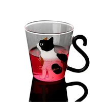 personality glass water cup korean japanese style 3d cat printed heat resistant milk cup juice mug insulated coffee mugs 8 5oz