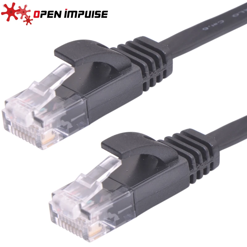 Тонкий Ethernet Кабель UTP RJ45 Lan длиной 2 м 3 шт. сетевой плоский провод CAT6 черного цвета
