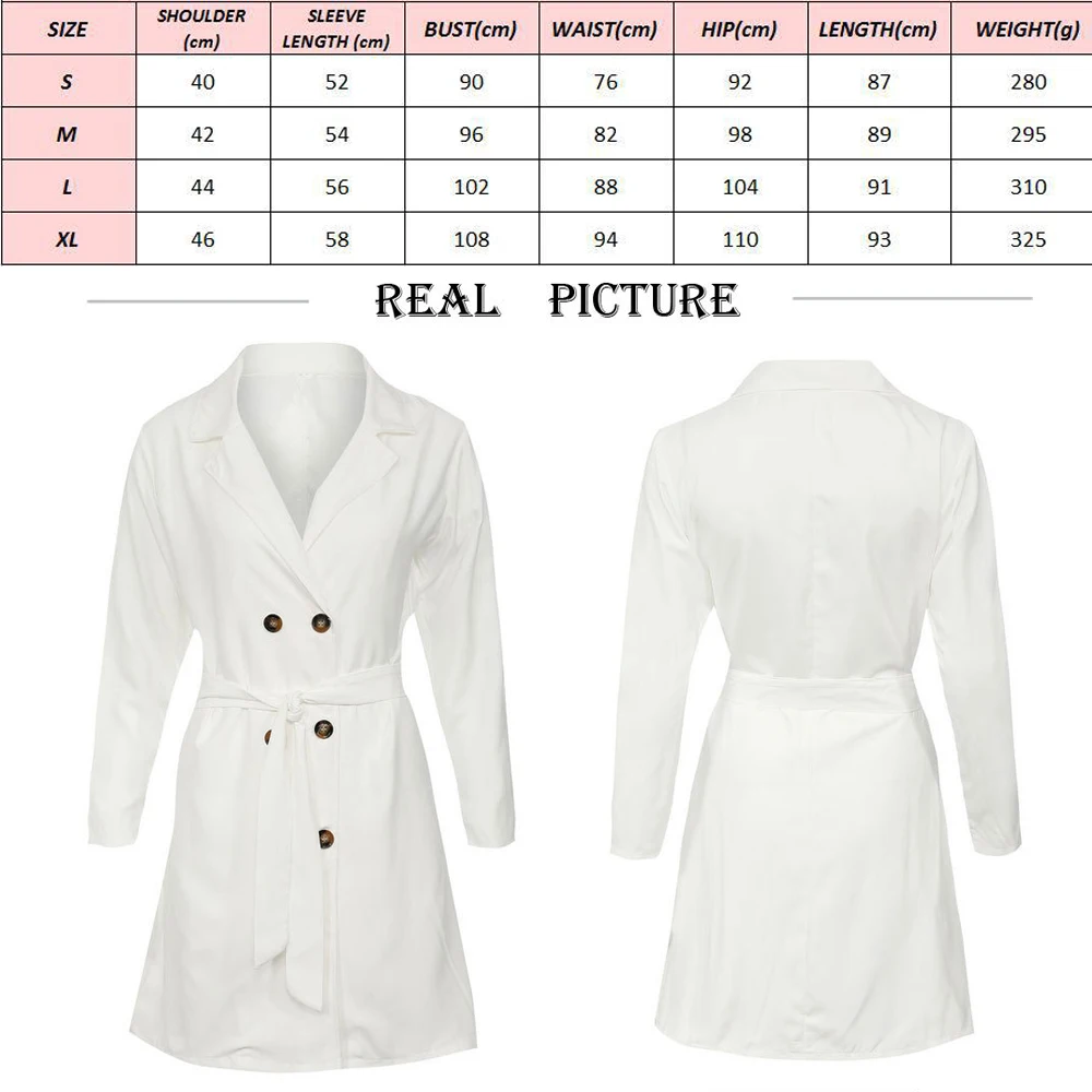

Women Windbreaker Trench Coat Solid White Long Sleeve Turn-Down Collar Outerwear Coats Streetwear Womens Outwears