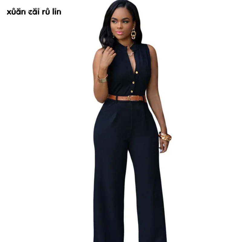 Женский комбинезон с v образным вырезом без рукавов голубой черный сексуальный