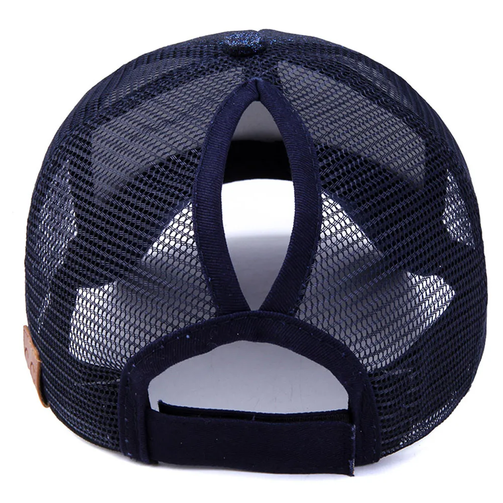 Женский хвостик Бейсболка Snapback хип хоп Блестки Блестящий грязный булочка Лето