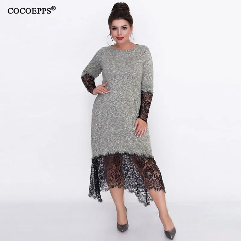 COCOEPPS 5XL 6XL большой Размеры кружева лоскутное женское платье Повседневное Работа