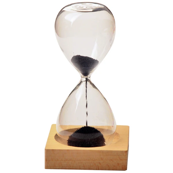 Hot Sale wood+ glass+ iron powder sand iron flowering magnetic hourglass with packaging hourglass 13.5* 5.5cm wooden seat 8
