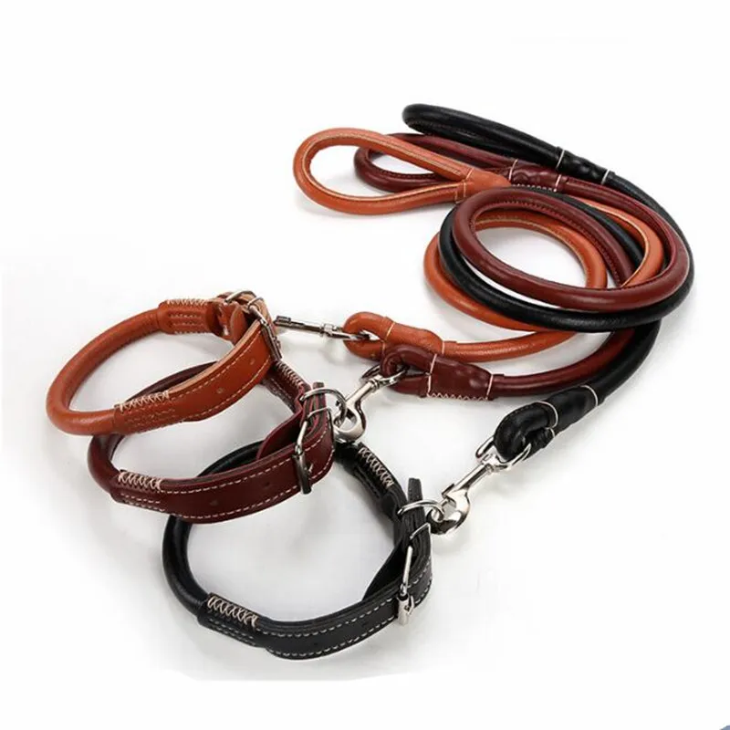 

Dog Leashes Pet Collar Sets PU Leather Dog Supplies Pet Traction Rope Collar Set S/M/L/XL