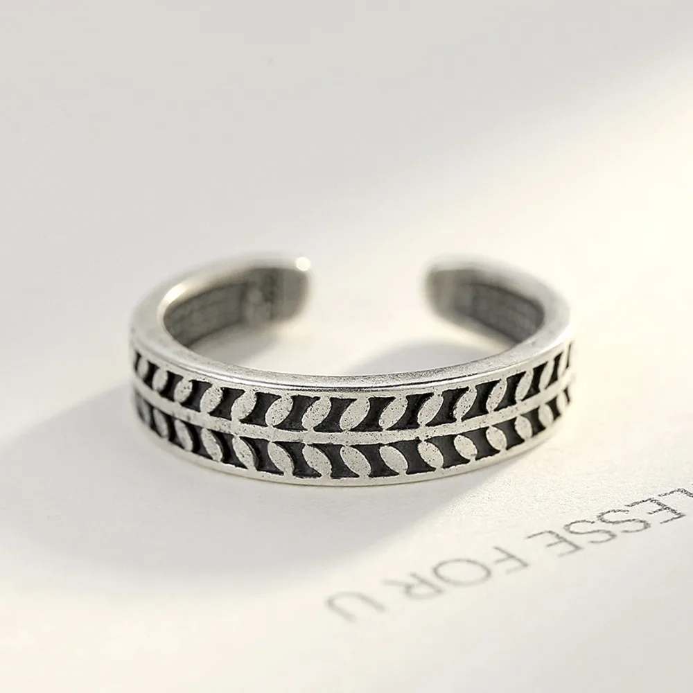 Genuine Thai Silver Leaves Stackable Finger Ring Adjustable Cuff ring Punk and Trendy Fine Jewelry for Women Girl Gift | Украшения и
